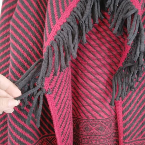 Susan Graver Jacquard Sweater Fringe Striped Red Black Cardigan Size S - Picture 8 of 14